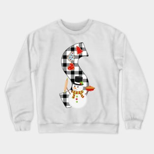 BW Buffalo Checks Pattern Monogram S | Snowman Crewneck Sweatshirt